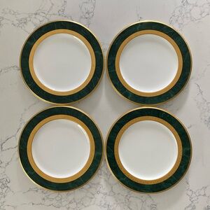 Noritake Fitzgerald | Set of 4 Bone China Salad Plates (Marbled Green/Gold)
